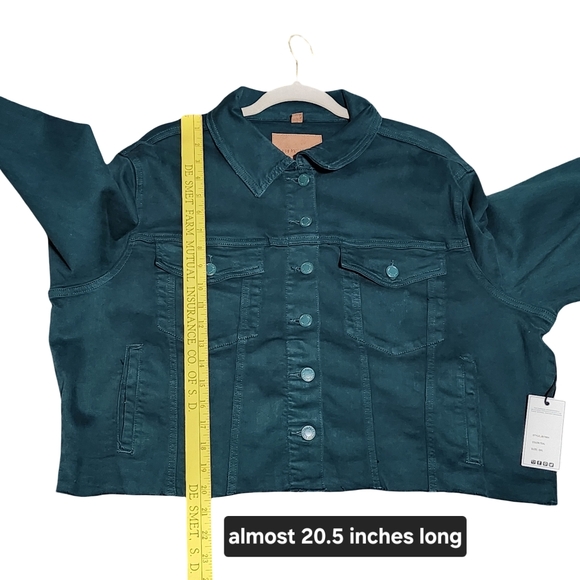 JUDY BLUE Cropped Denim Jacket Plus 3XL Teal Raw Hem Stretch JB7864 NEW - Picture 8 of 15